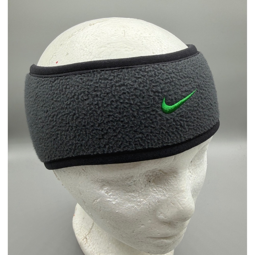 Nike Therma-FIT Fleece Headband Gray Black Green Swoosh Ear Warmer Athletic